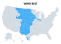 Wind Belt of the United States, areas with high wind speeds, political map