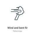 Wind and bent fir outline vector icon. Thin line black wind and bent fir icon, flat vector simple element illustration from Royalty Free Stock Photo
