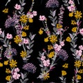 A wind blow and meadow florals seamless pattern vector on dark b