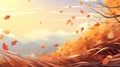a wind is blowing through a field in autumn, anime wallpaper, ai generated image