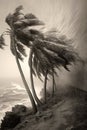 wind-blown palm trees bending during hurricane Royalty Free Stock Photo