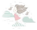 Wind blows hair of cute girl Royalty Free Stock Photo