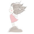 Wind blows hair of cute girl Royalty Free Stock Photo