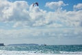 Kitesurfer flying in front of Berlenga Island, Portugal Royalty Free Stock Photo