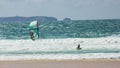 Training kitesurfing in front of Berlenga Island, Portugal Royalty Free Stock Photo