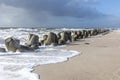 Wind breaker at the coast in Sylt in bad weather, Hoernum