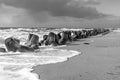 Wind breaker at the coast in Sylt in bad weather, Hoernum