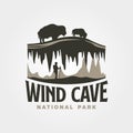 wind cave vintage logo vector illustration design, travel wildlife logo design