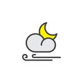 Wind cloud and crescent moon filled outline icon