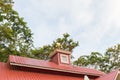 Chicken wind measure direction on the top of roof against blue sky