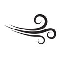 Wind doodle icon. Hand drawn blowing air symbol. Windy blow isolated on white. Ornamental swirl blast. Silhouette of twirl