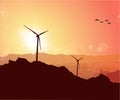 The Wind Driven Power Generators Under The Sunset Royalty Free Stock Photo