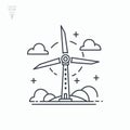 Rotating windmill icon. Wind eco energy contour symbol. Vector illustration