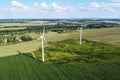 Wind energy. Aerial view of wind turbine. Wind power, sustainable and renewable energy Royalty Free Stock Photo