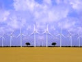 Wind energy field with wind turbines. Royalty Free Stock Photo