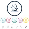 Wind energy flat color icons in round outlines
