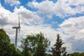 Wind energy generator with rotating blades on Royalty Free Stock Photo