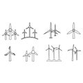 Wind energy icon vector set. Windmill illustration sign collection. Wind power plant symbol. Alternative energy logo. Royalty Free Stock Photo