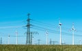 Wind energy and power transmission lines in Germany Royalty Free Stock Photo