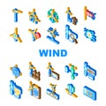 wind energy power turbine icons set vector Royalty Free Stock Photo
