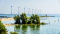 Wind Farm along the shore of the inland sea named IJselmeer. Seen from the historic fishing village of Urk in the Netherlands