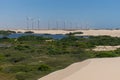 Wind farm - dunes and lake - Delta do ParnaÃÂ­ba, LenÃÂ§ois Maranhenses, PiauÃÂ­, Brazil. CearÃÂ¡, Jericoacoara, Barreirinhas, Atins Royalty Free Stock Photo