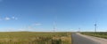 Wind farm panorama with blue sky Royalty Free Stock Photo