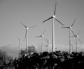 Wind farm with scattered turbines and scree Royalty Free Stock Photo