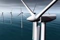 Wind Farm in the Sea 3D render