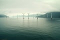A wind farm at sea. Wind power project. The idea of promoting green technology. Generative AI Royalty Free Stock Photo