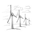 Wind farm is a series of wind generators set in the area to provide people with renewable green energy.