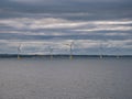 Wind farm turbines off the coast of Aberdeen in Scotland, UK, taken on a calm day with an overcast sky Royalty Free Stock Photo