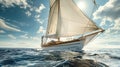 A sailor stands at the helm of a sleek sailboat, AI generated Royalty Free Stock Photo