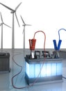 Wind generators and battery with wires.
