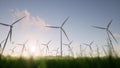 Wind generator grass dawn Electric farm Technology development windfarm ecology concept 3d