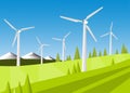 Wind generator and green meadow on a blue sky . Summer rural landscape. Royalty Free Stock Photo