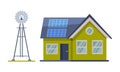 Wind Generator and Solar Panel on House Roof as Ecological Resource of Electric Power Vector Set Royalty Free Stock Photo