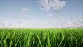 Wind generators Power electric plant Sustainable energy eco green grass landscape 3d