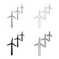 Wind generators turbine power Windmill clean energy concept set icon grey black color vector illustration image solid fill Royalty Free Stock Photo