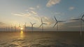 Wind generators turbines sea Sustainable energy Renewable alternative green industrial power Clean energy. Wind farm 3d Royalty Free Stock Photo