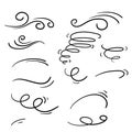 Wind icons nature, wave flowing illustration with hand drawn doodle cartoon style isolated on white background