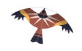 Wind kite flying, floating in air. Flight of kids paper toy of bird shape. Childish entertainment object design with