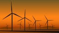 Wind mill farm silhouette in desert. Royalty Free Stock Photo