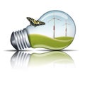 Wind mill in a light bulb with on the outside a butterfly, green energy concept