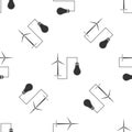 Wind mill turbine generating power energy and light bulb icon seamless pattern on white background. Alternative natural