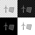 Wind mill turbines generating electricity and solar panel icon isolated on black, white and transparent background Royalty Free Stock Photo