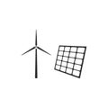 Wind mill turbines generating electricity and solar panel icon isolated. Energy alternative, concept of renewable energy Royalty Free Stock Photo