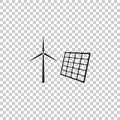 Wind mill turbines generating electricity and solar panel icon isolated on transparent background. Energy alternative Royalty Free Stock Photo