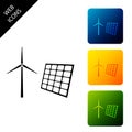 Wind mill turbines generating electricity and solar panel icon isolated on white background. Energy alternative, concept Royalty Free Stock Photo