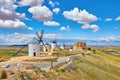 Wind mills and Consuegra Castle in Spain Royalty Free Stock Photo